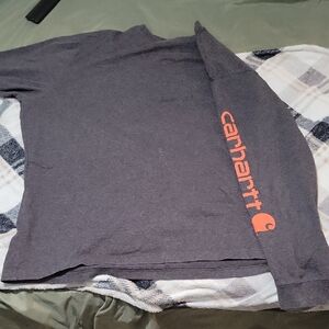 Carhartt Men's Charcoal Long Sleeve with Orange Sleeve Logo